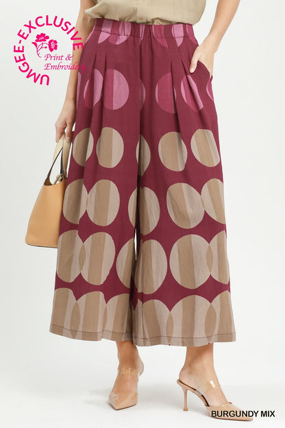 Umgee-Oversized Dot Print Wide Leg Pants