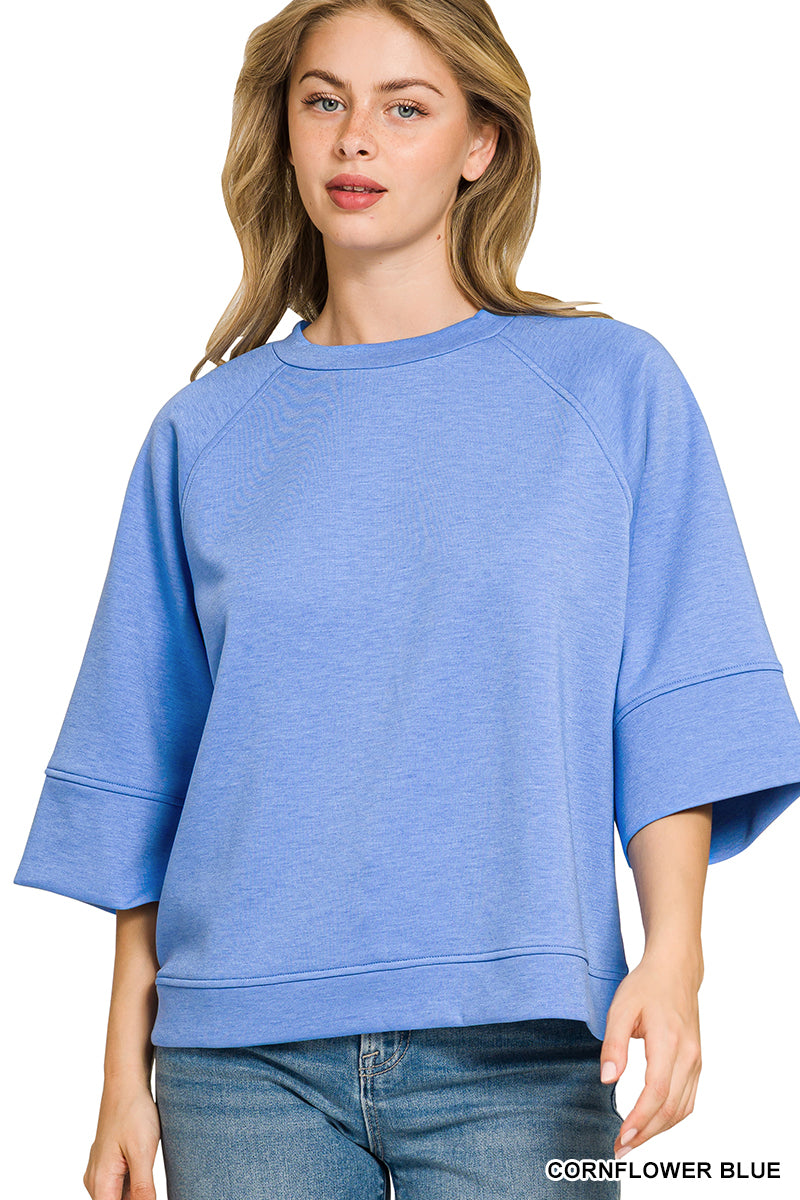 Zenana-SCUBA 3/4 SLEEVE PULLOVER
