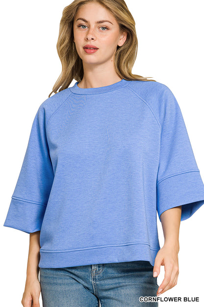 Zenana-SCUBA 3/4 SLEEVE PULLOVER