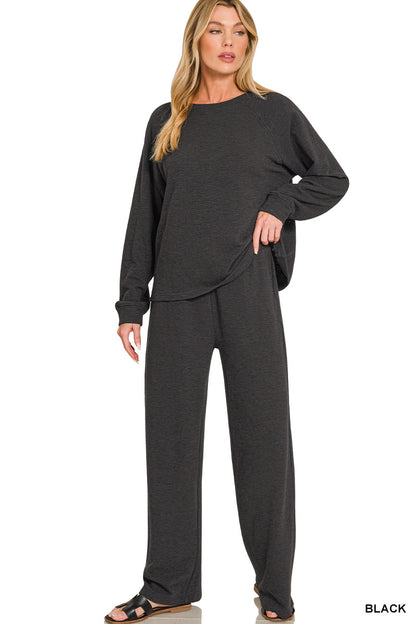 Zenana-
SLUB LONG SLEEVE TOP & PANTS 2PCS SET