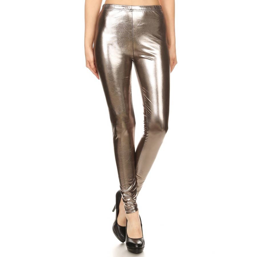 High Waist Metallic Leggings-Red