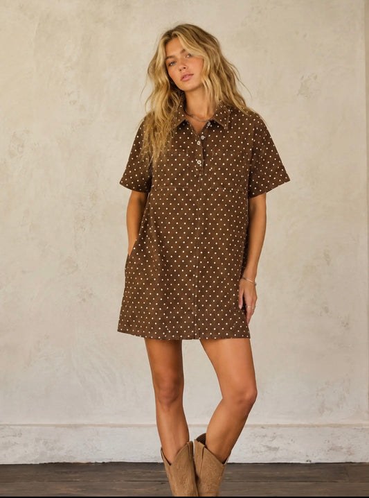 Mocha Dot Shirt Dress