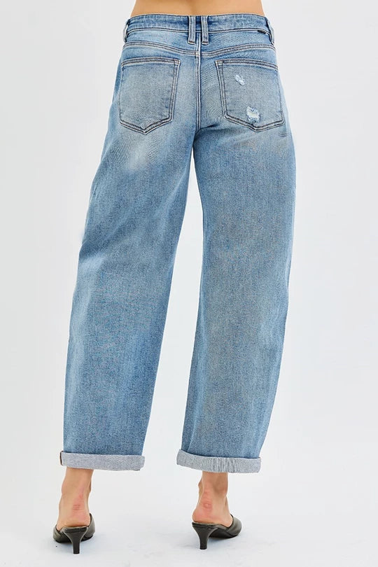 Slouchy Ankle Barrel Cuffed Hem Jeans