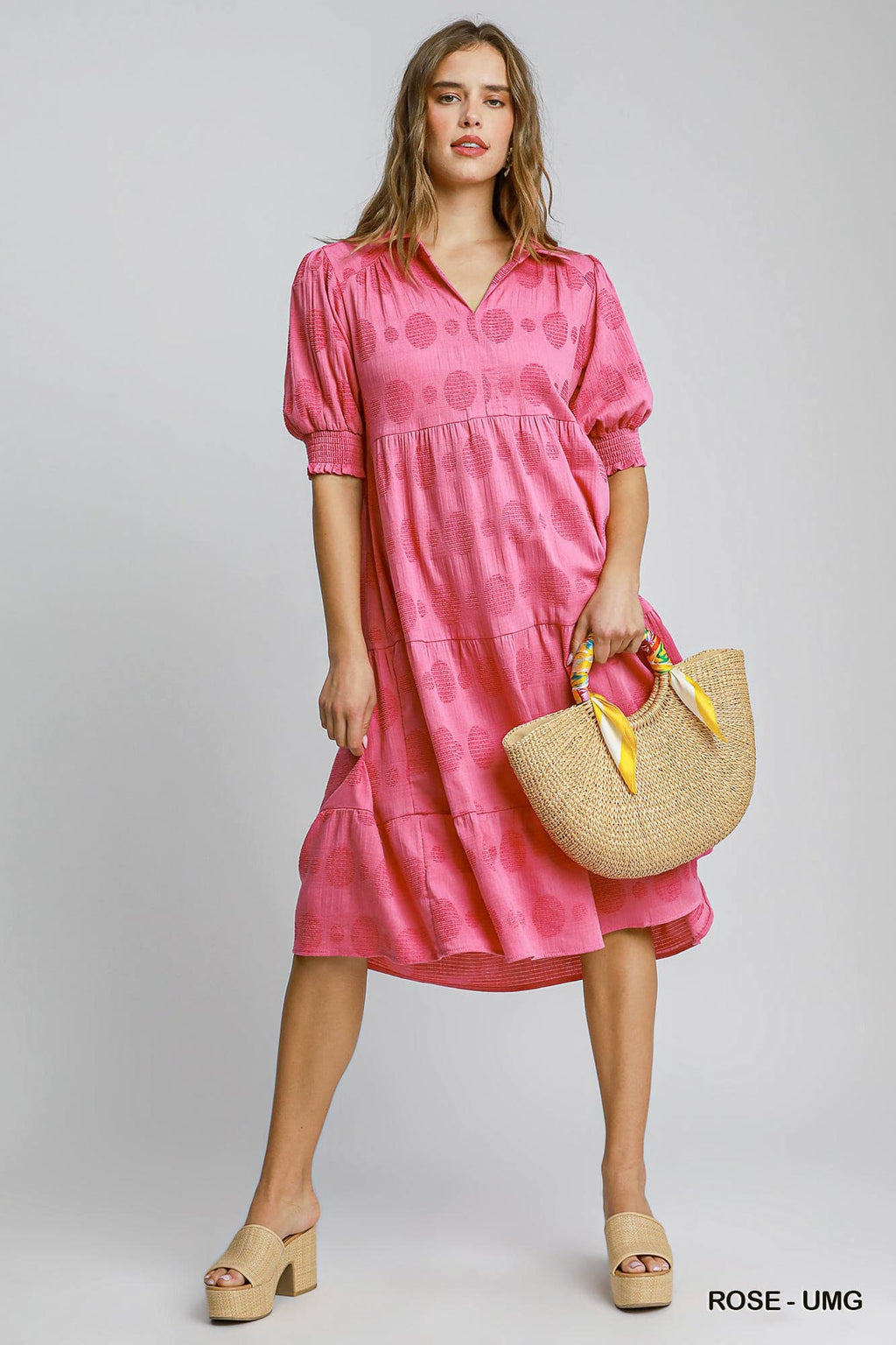 Umgee Dobby Dot Jacquard Tiered Maxi Dress