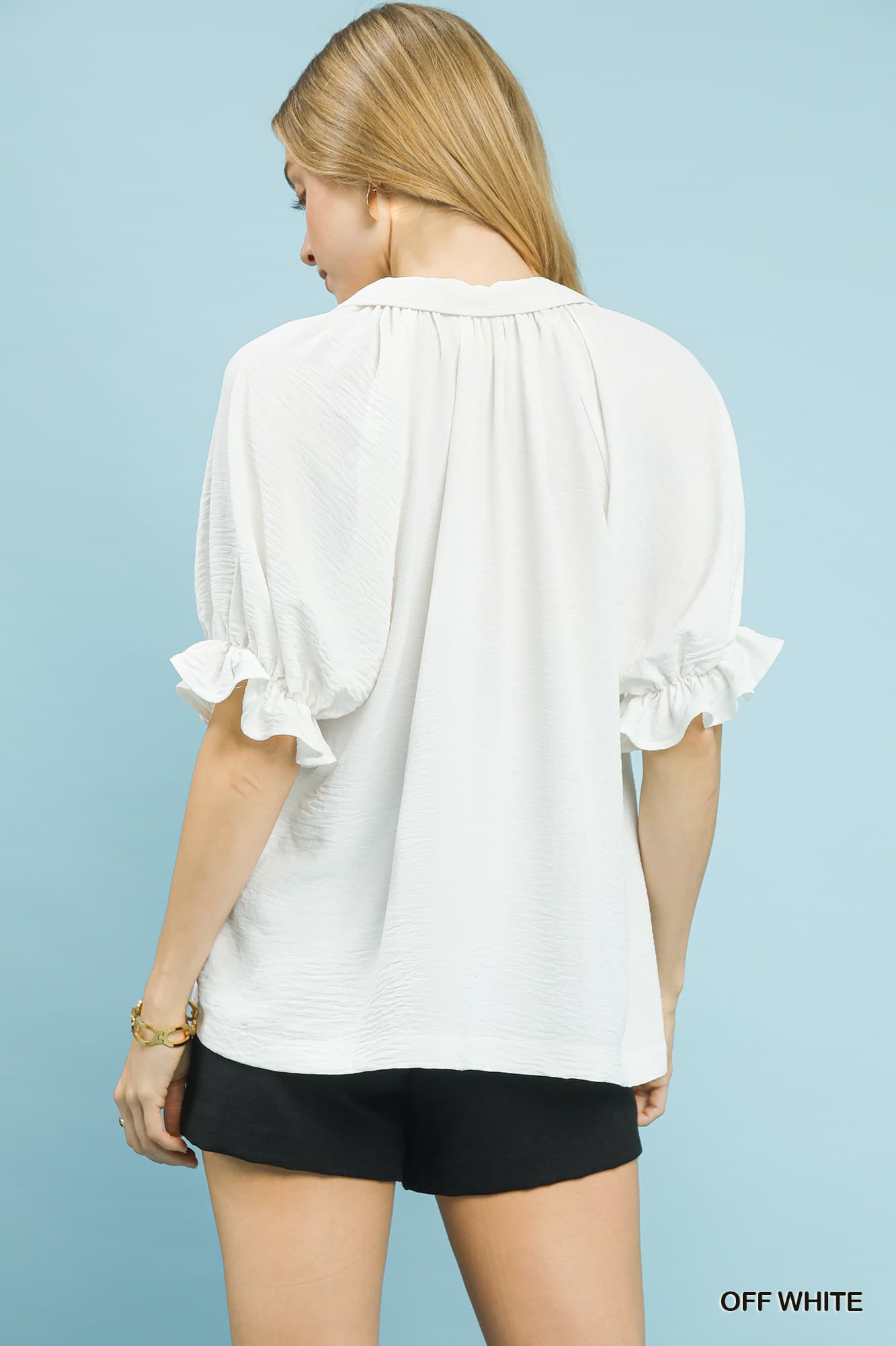 Solid Collared V Neck Top
