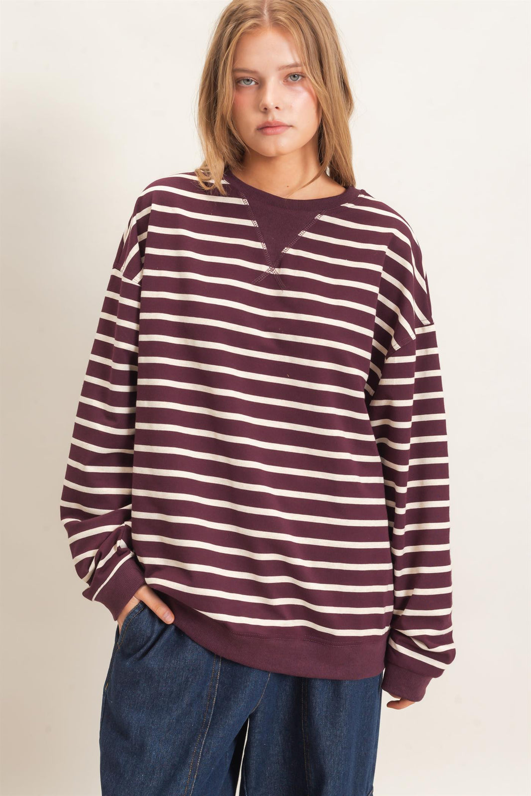 Hyfve-Striped Long Sleeve Pullover