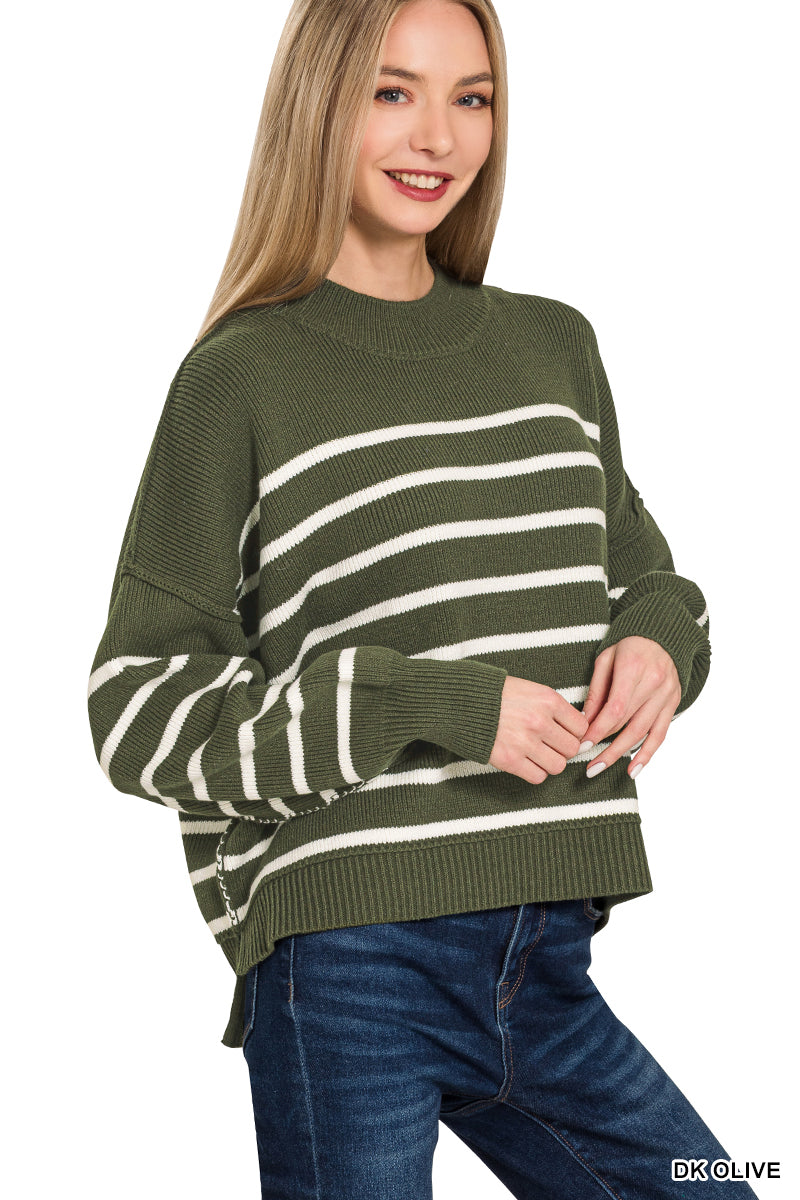 Zenana-EXPOSED SEAM STRIPED OVERSIZED SWEATER