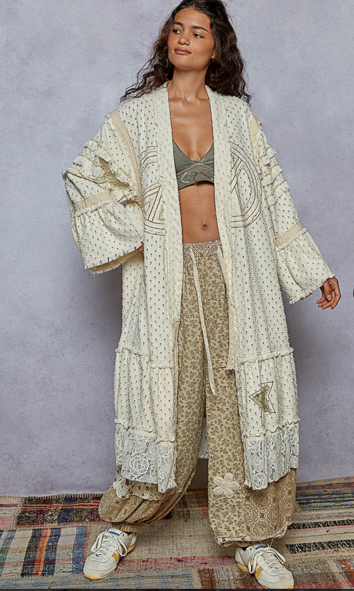 Boho Peace Patch Lace Cardigan