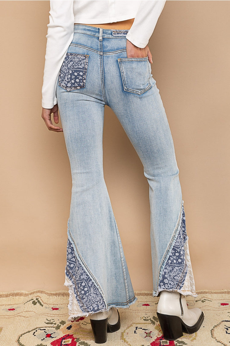 BB-Flare Cut Asymmetrical Patch Jeans