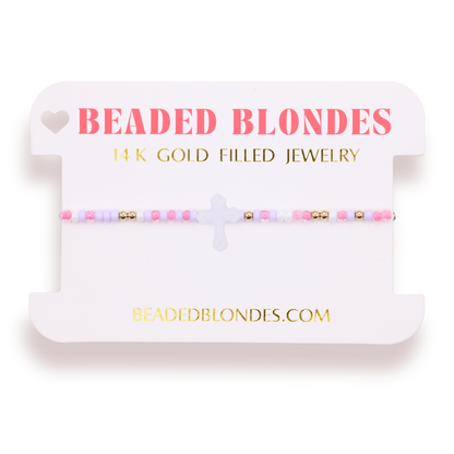 Lilac Cross Bracelet on Color: Standard 6.75 Inch | Beaded Blondes