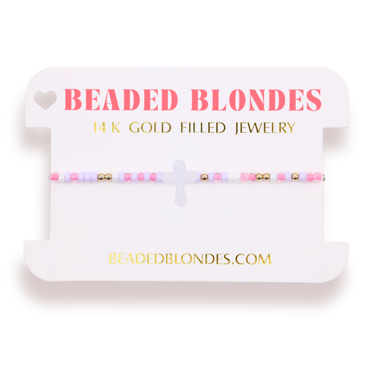 Lilac Cross Bracelet on Color: Standard 6.75 Inch | Beaded Blondes