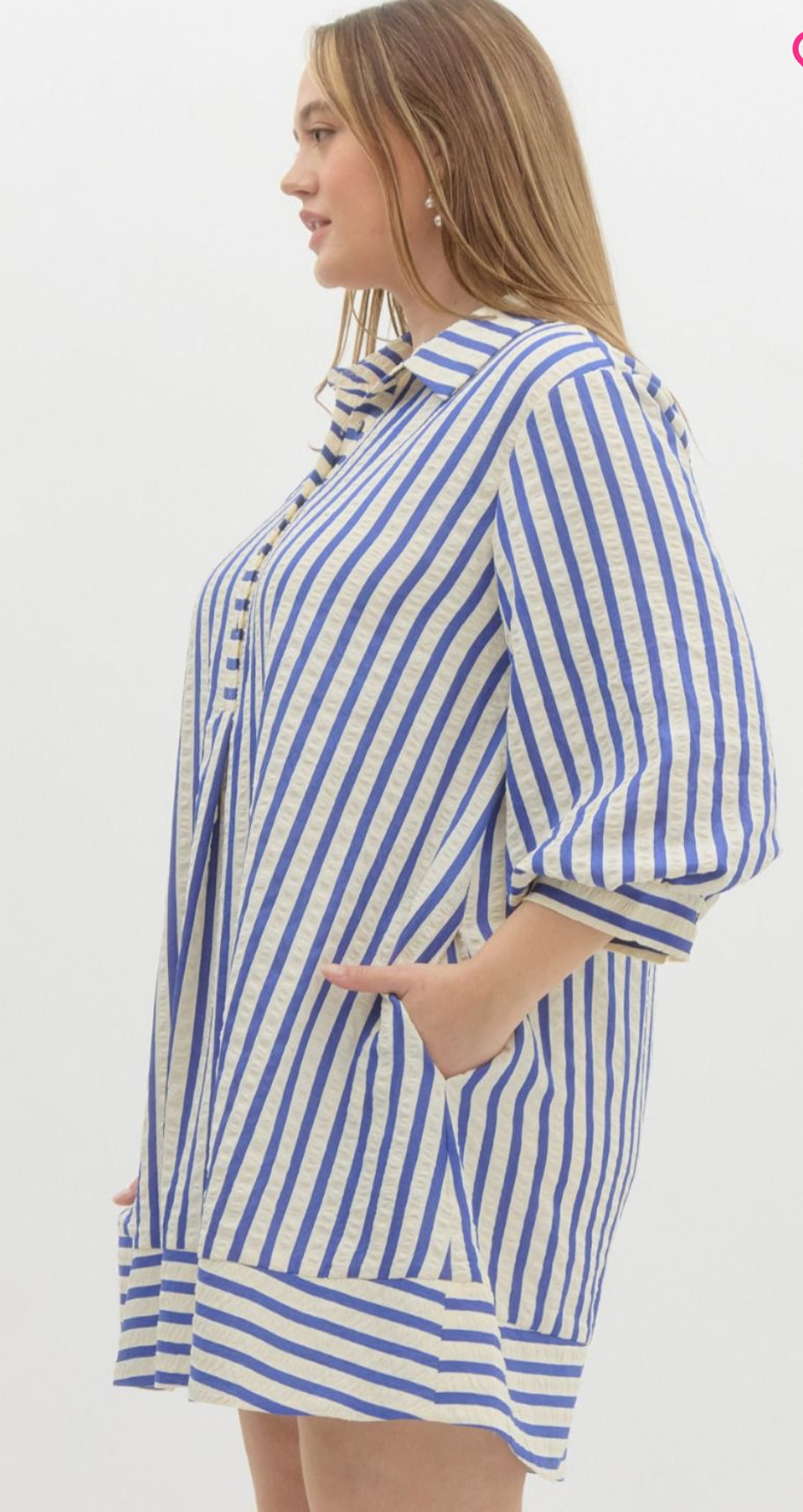 Striped Seersucker Mini Dress-Royal