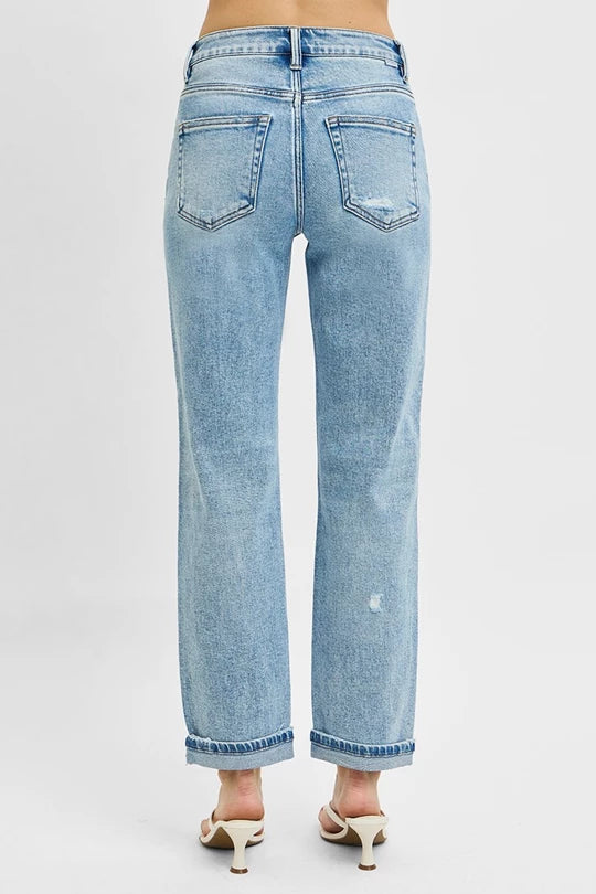High Rise Ankle Boyfriend Distressed Jeans