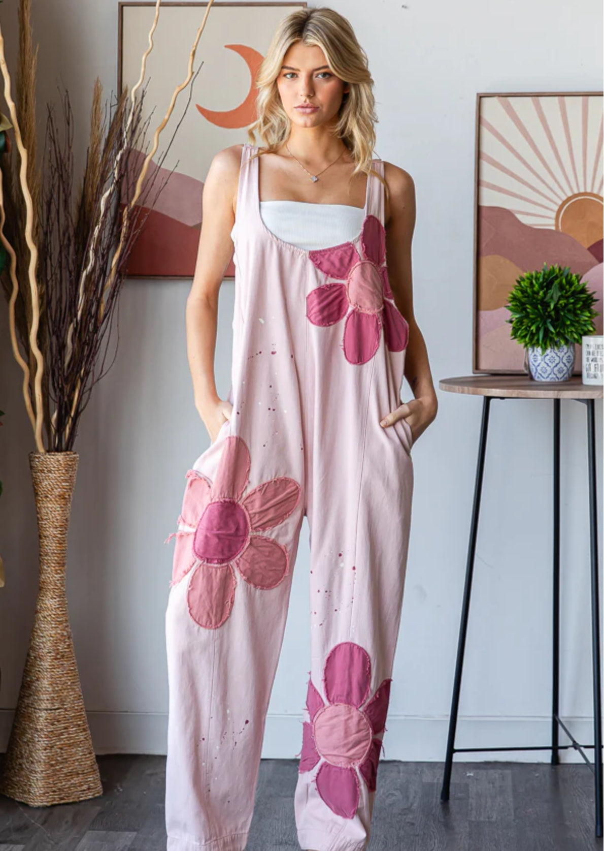 Pink Big Floral Overall