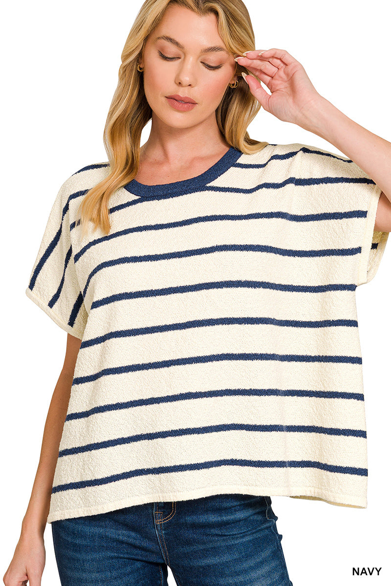 Zenana- STRIPED OVERSIZE SWEATER TOP