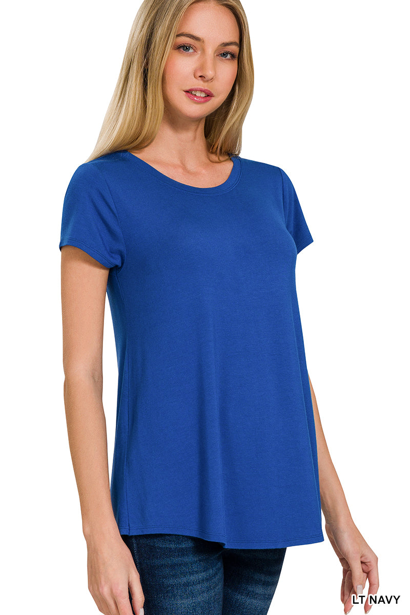 Zenana- FLOWY ROUND HEM RAYON SHORT SLEEVE TOP