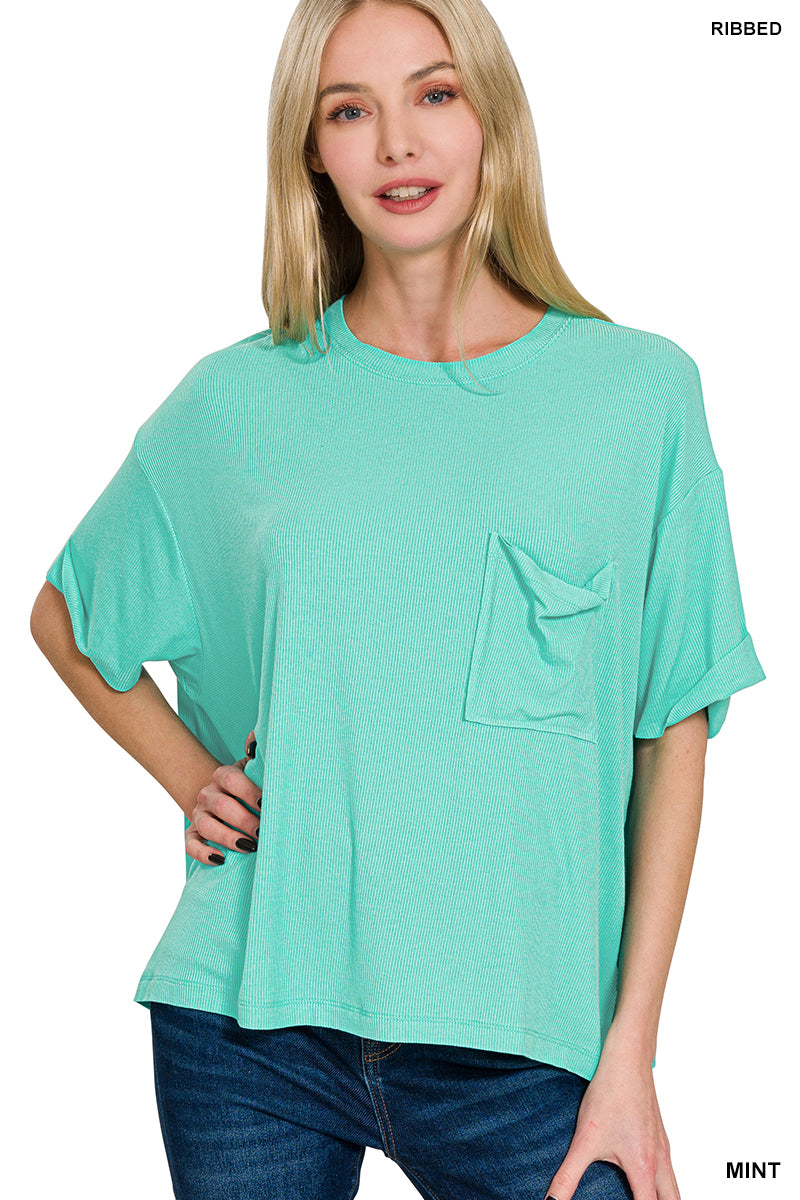 Zenana-OVERSIZED RIBBED ROUND NECK SHORT SLEEVE TEE