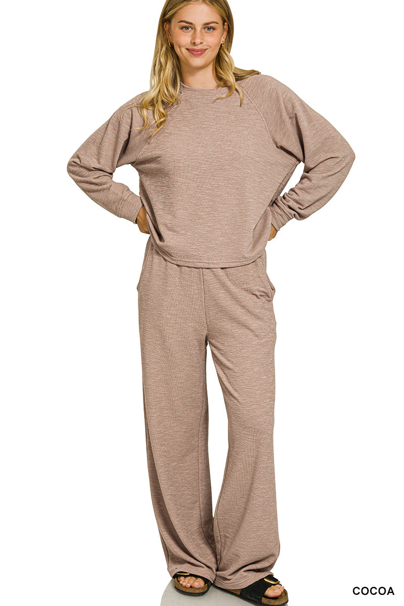 Zenana-
SLUB LONG SLEEVE TOP & PANTS 2PCS SET
