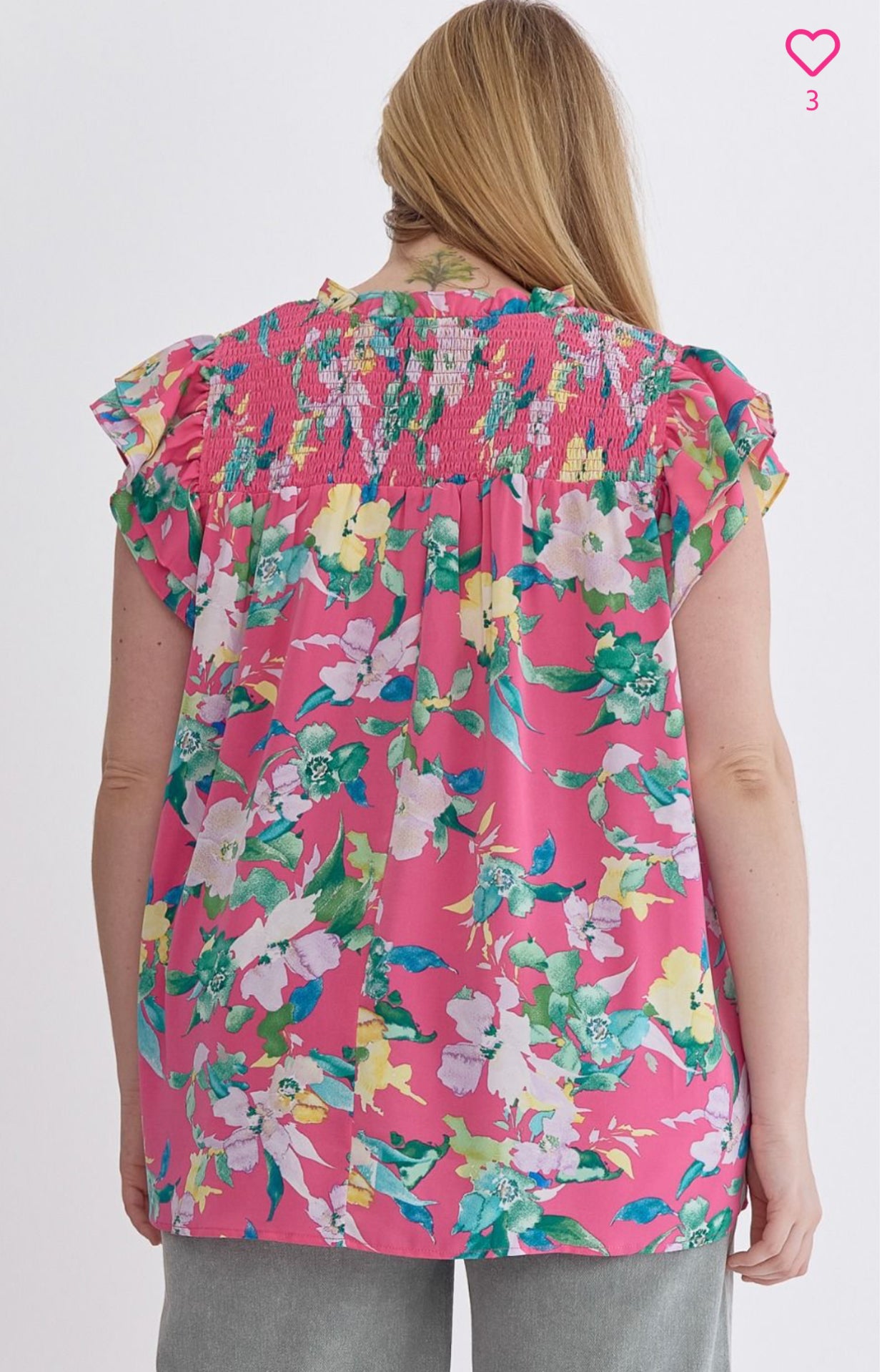 Floral Print V-neck top-Pink