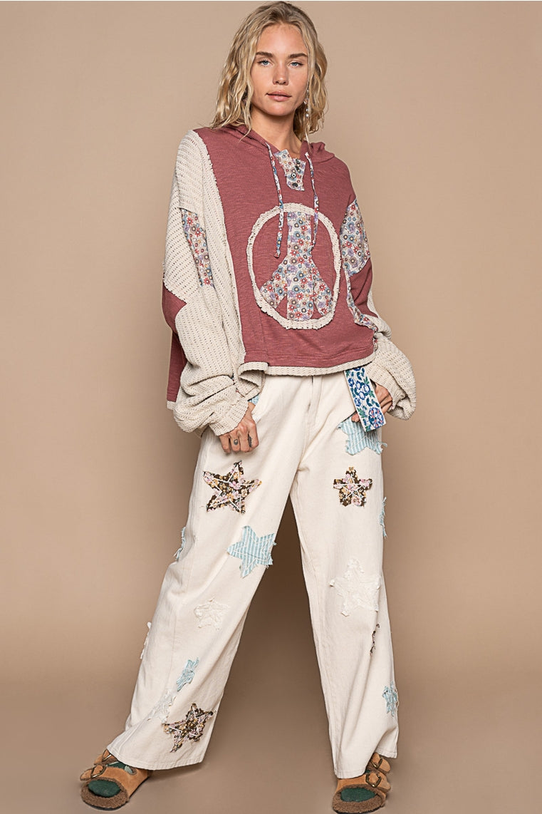 BB-Floral Peace Patch Ribbed Hoodie