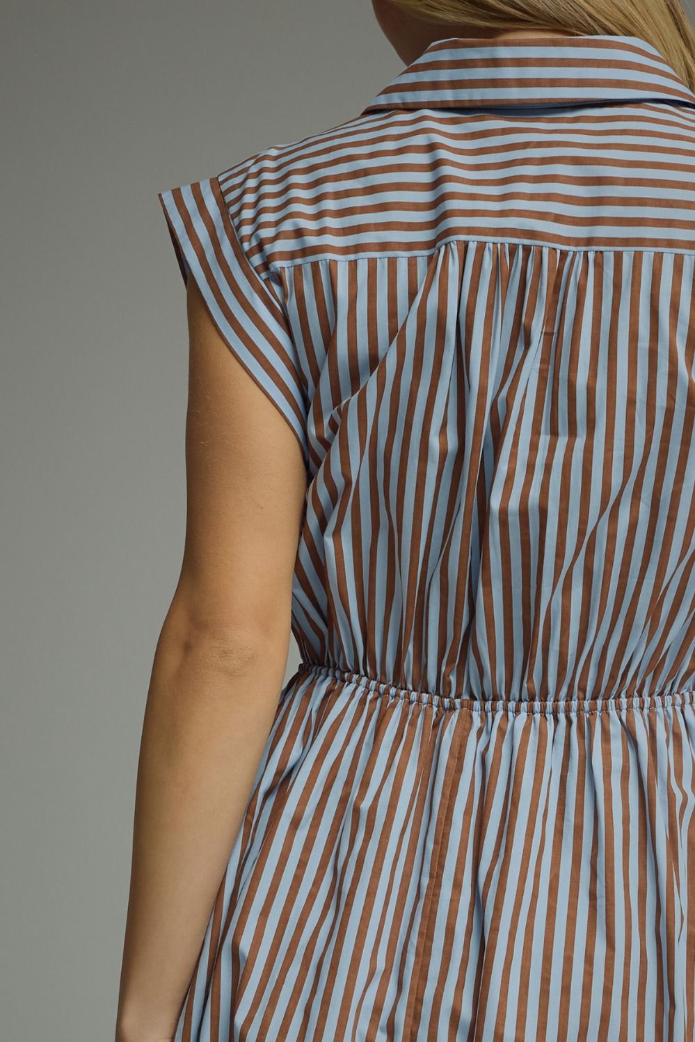 Entro-Striped cap sleeve midi dress.