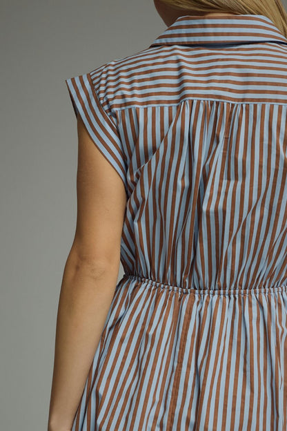Entro-Striped cap sleeve midi dress.