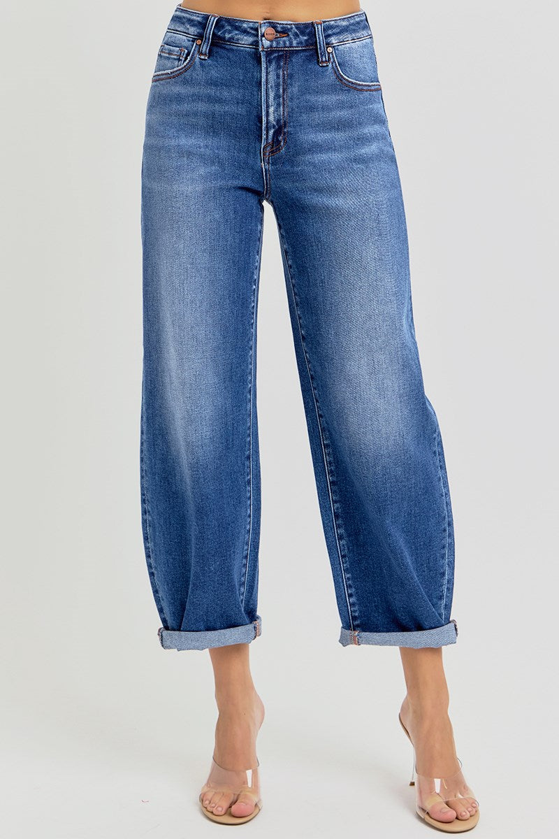 High Rise Crop Mild Barrel Cuffed Jeans