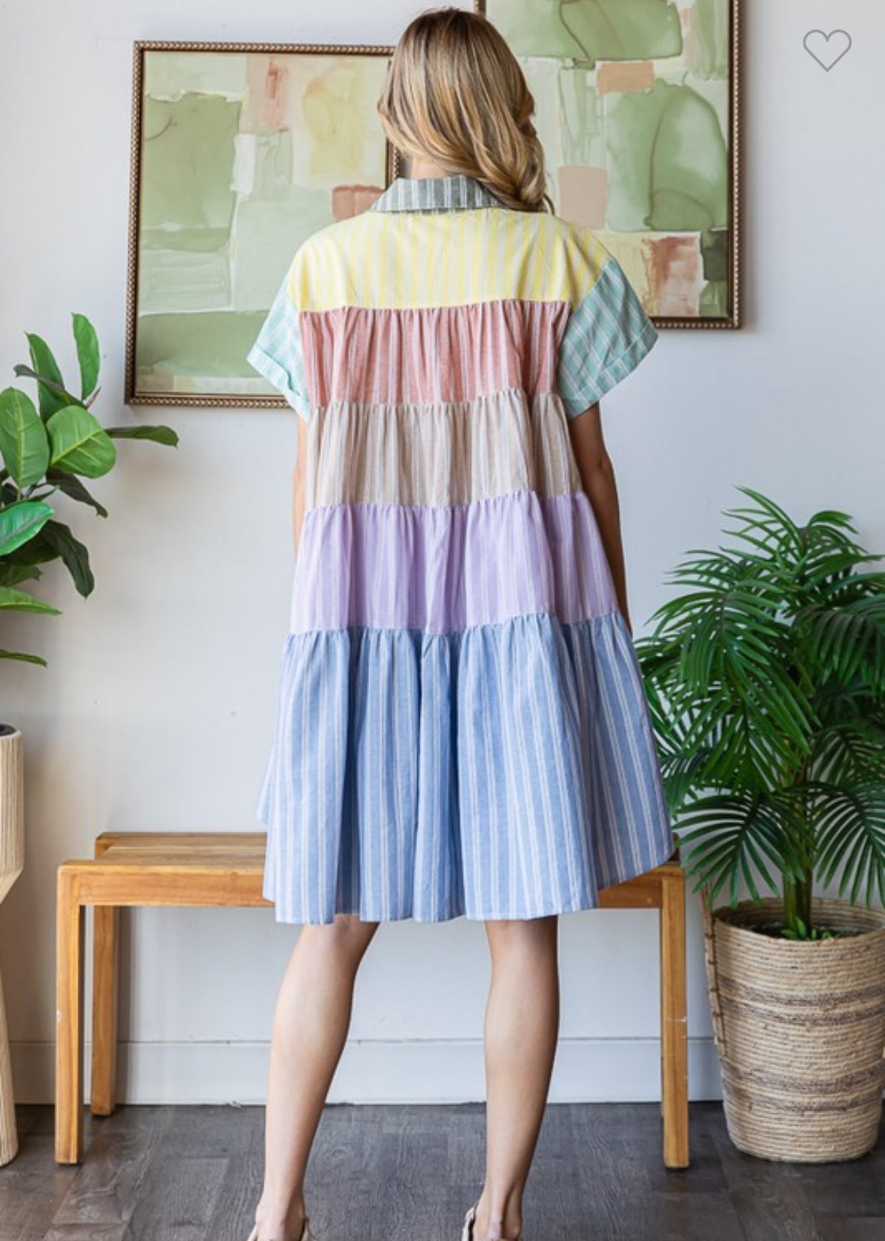 Colorblock Striped Collar Flare Hem Shirt Dress