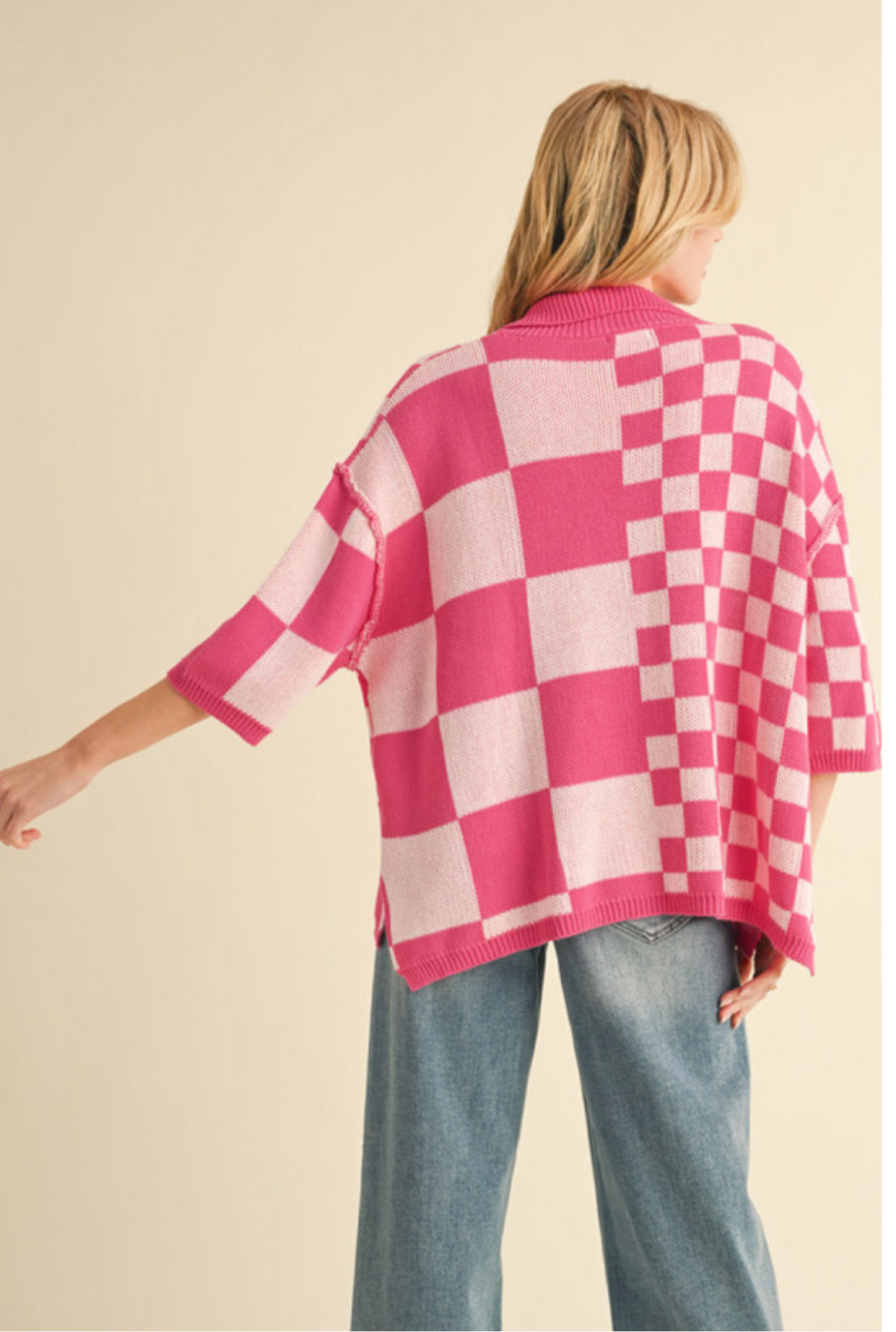 Checkered Half Pattern Sweater