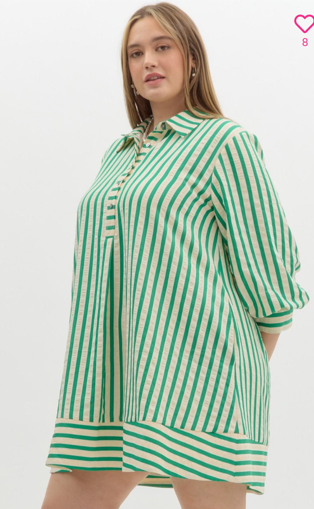 Striped Seersucker Mini Dress-Green