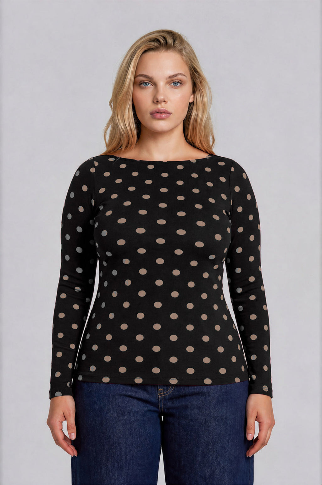 Blu Pepper-POLKA DOT BOAT NECK LONG SLEEVE KNIT TOP