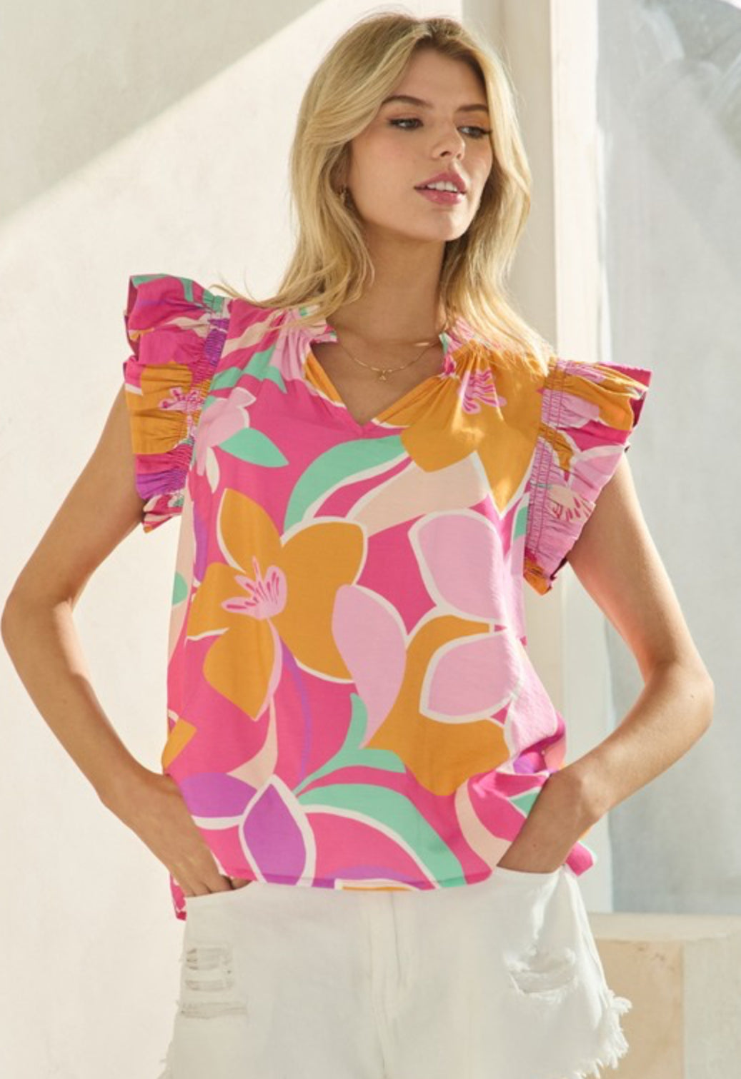 Floral Printed Flutter Sleeve