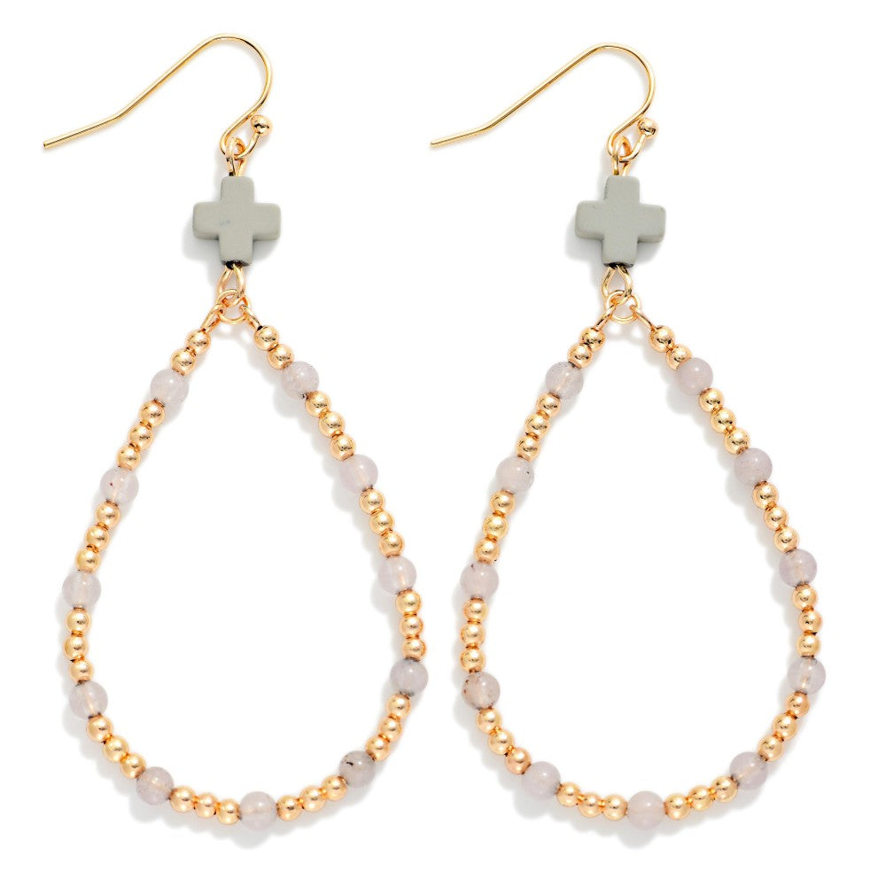 Gray | Cross Teardrop Earrings