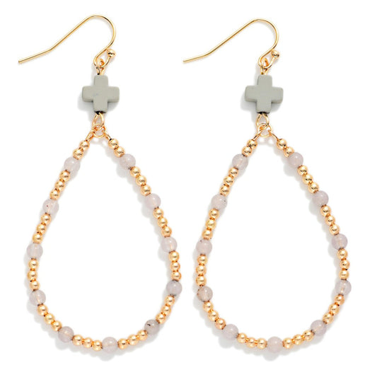 Gray | Cross Teardrop Earrings