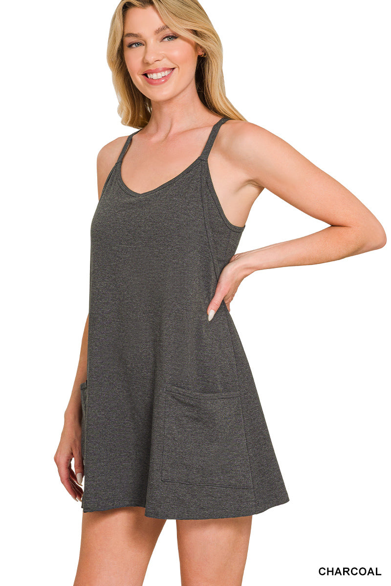 Zenana MINI DRESS WITH BUILT-IN ROMPER LINER
