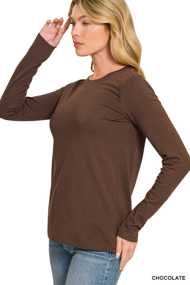 Zenana-COTTON CREW NECK LONG SLEEVE T-SHIRT