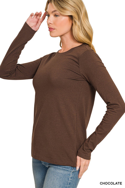 Zenana-COTTON CREW NECK LONG SLEEVE T-SHIRT