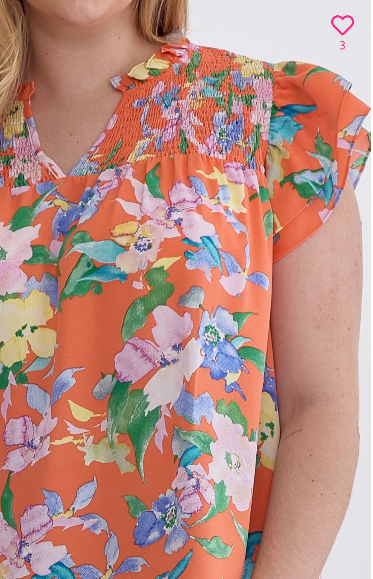 Floral Print V-neck top-Orange