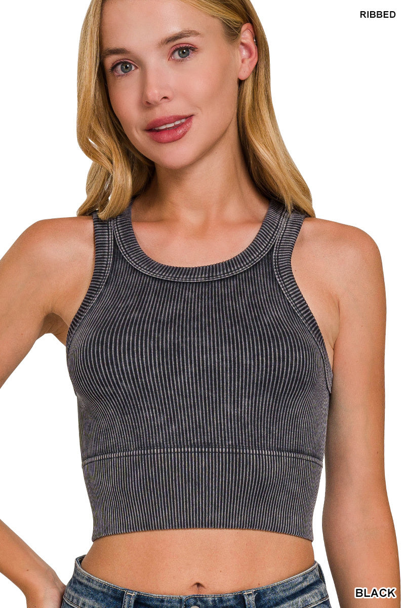 STONE WASHED RIBBED SEAMLESS TOP