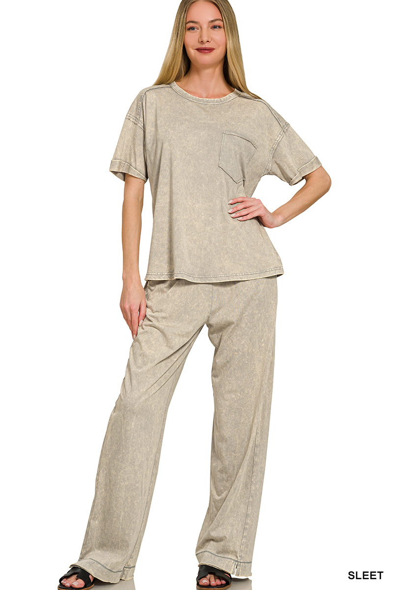 ACID WASHED EXPOSED SEAM TOP & PANTS SET