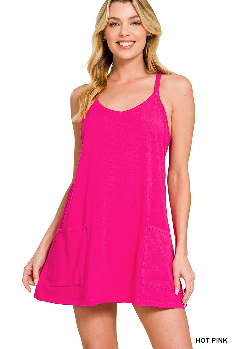Zenana MINI DRESS WITH BUILT-IN ROMPER LINER