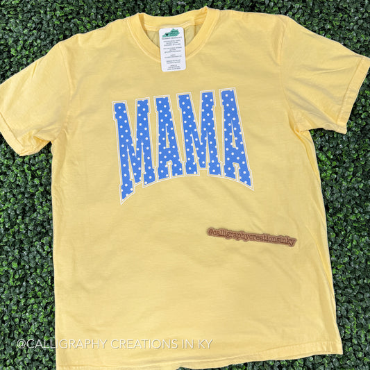 Yellow/Blue Polka Dot Mama CC Tee