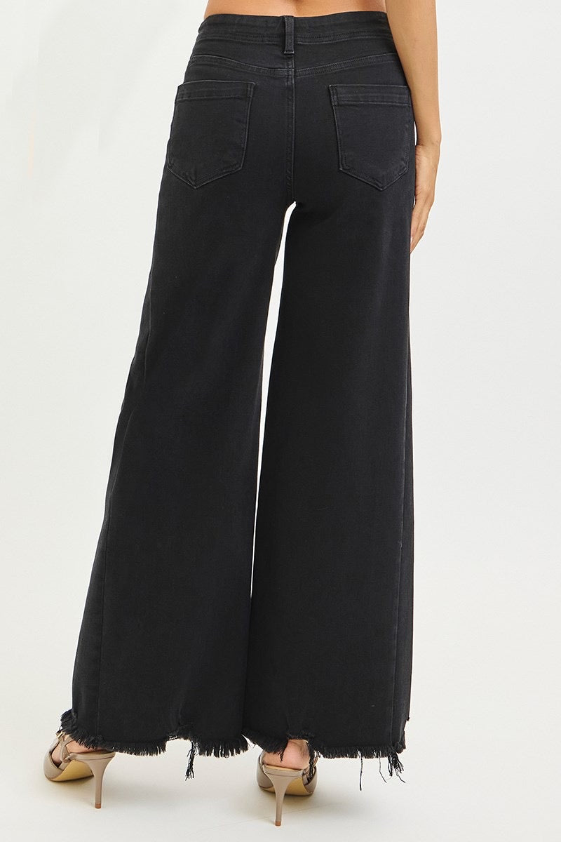 Tummy Control High Rise Palazzo with Frayed Hem