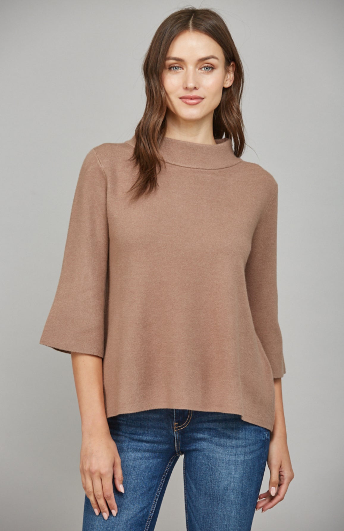 Mock Neck Pullover Bell Sleeve Sweater