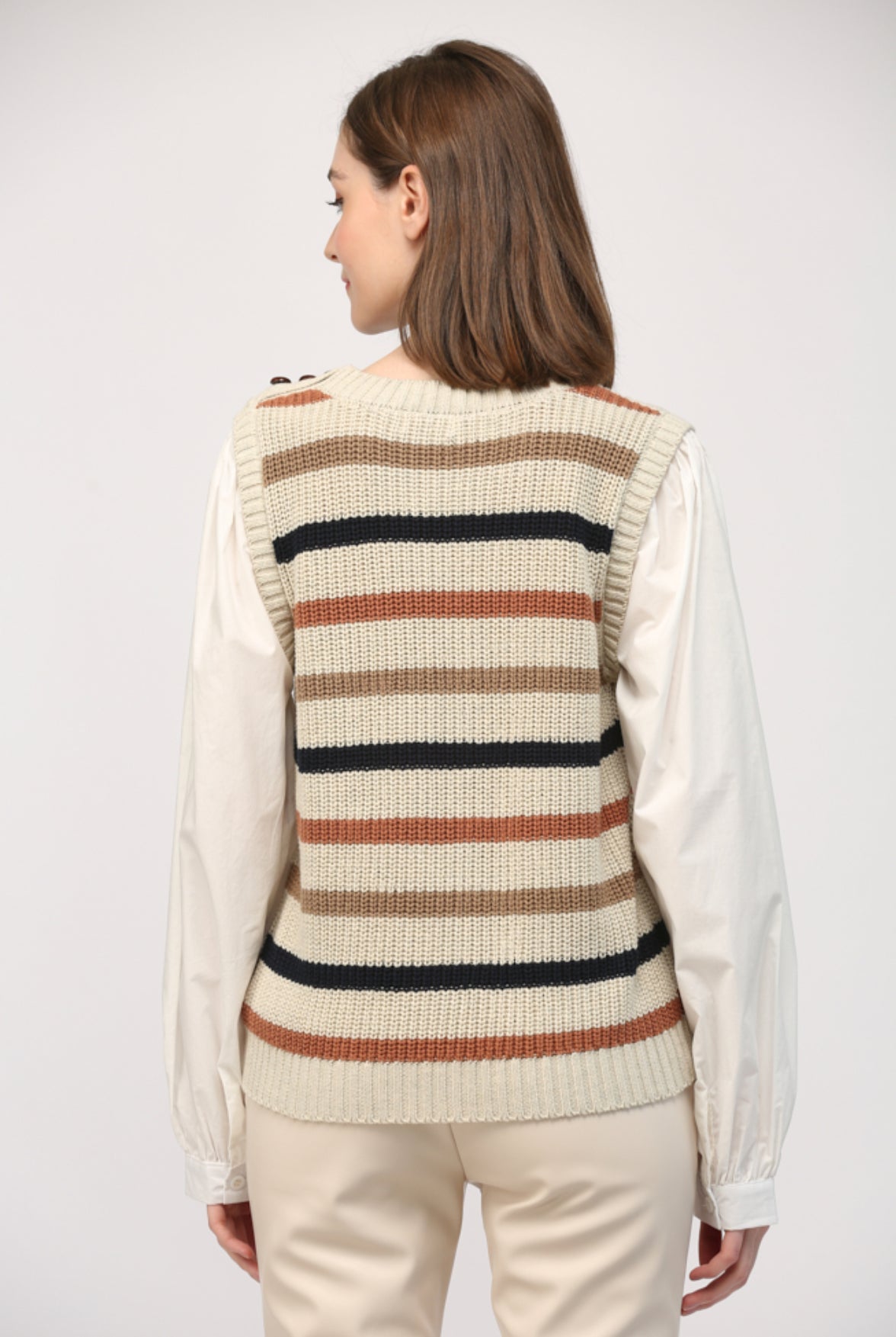 Poplin Undershirt and Striped Sweater