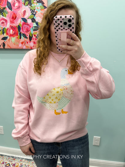 Faux Patchwork Goose Sweatshirt