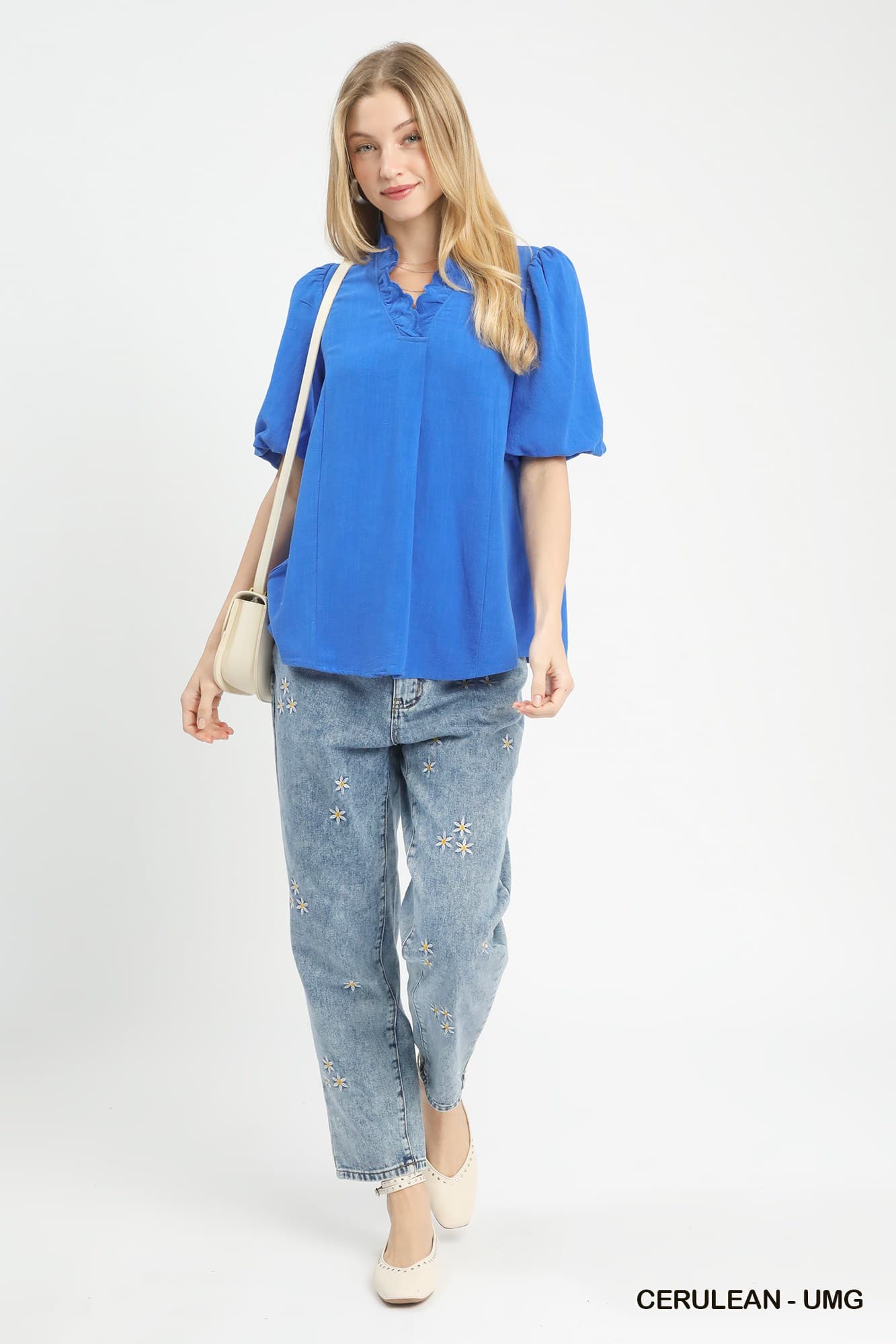 Umgee Linen Scallop Trim V-Neck Top