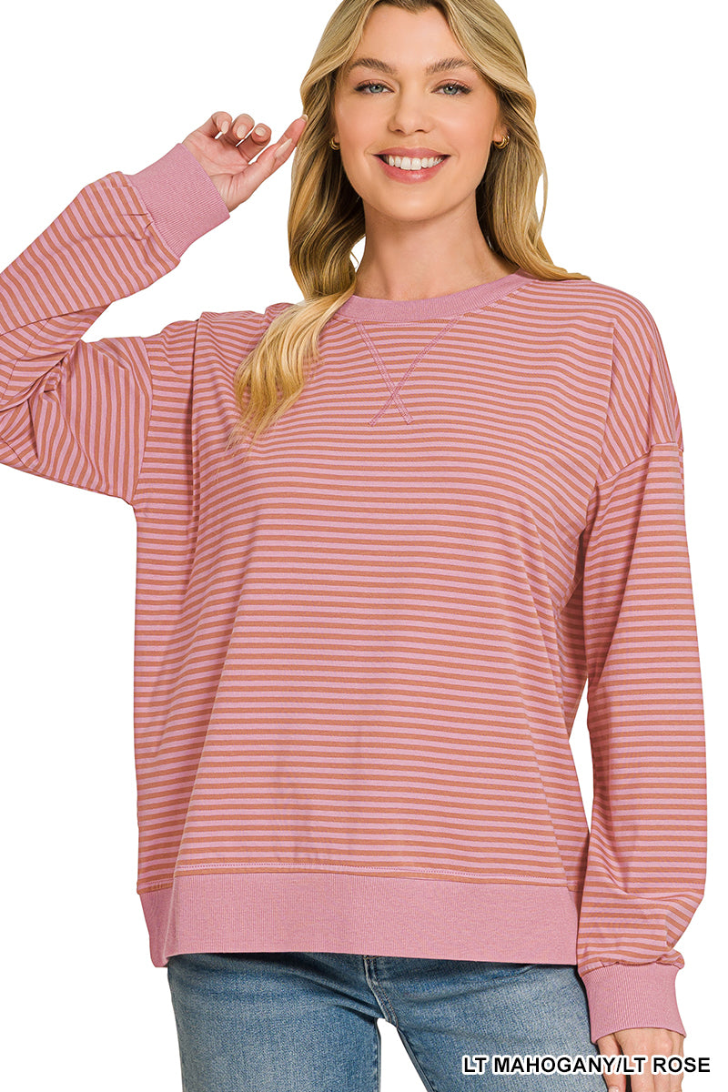 Zenana-STRIPED RIB BANDED PULLOVER