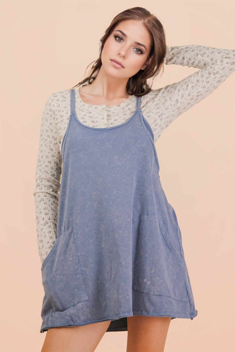 Very J-Mineral Washed Knit Mini Dress with Shorts Inside