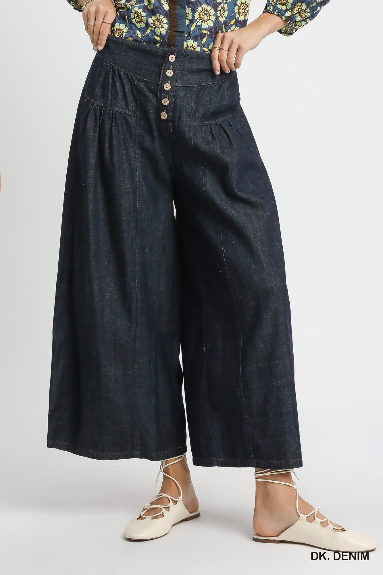 Umgee Stone Washed Wide-Leg Button-Front Culottes